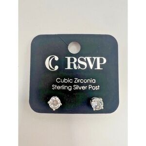 RSVP Cubic Zirconia Stud Earrings Sterling Silver Post 6mm Clear Round NEW Gift